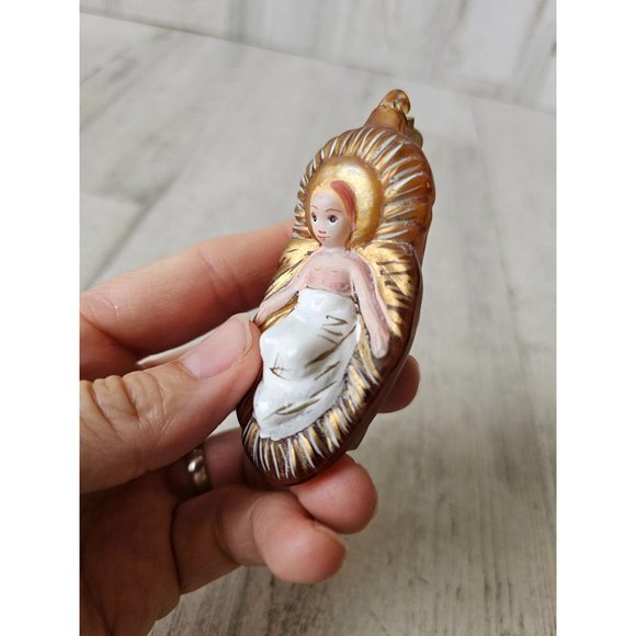 Dept 56 glass baby Jesus nativity ornament Xmas tree crib manger - Picture 3 of 8